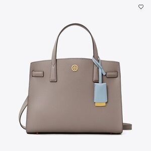 Tory Burch Gray Satchel with Blue Accent